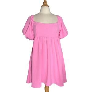 Altar'd State Bubblegum Pink Babydoll Dress Bubble Sleeves Square Neck Line 1038